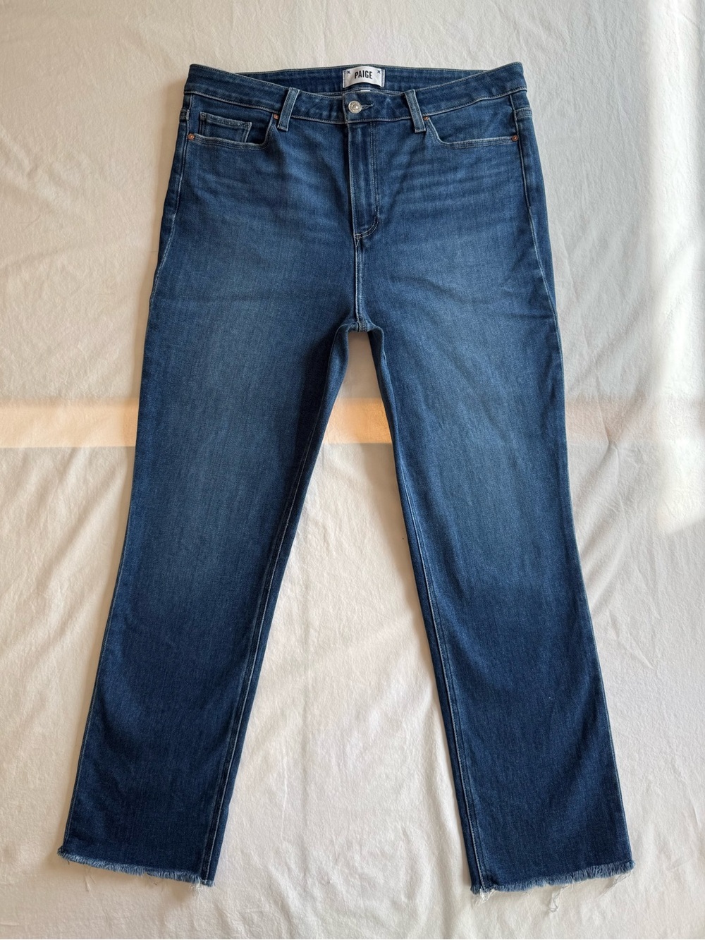PAIGE Cindy High Waist Ankle Straight Leg Jeans w/ Raw Hem “Arpeggio”